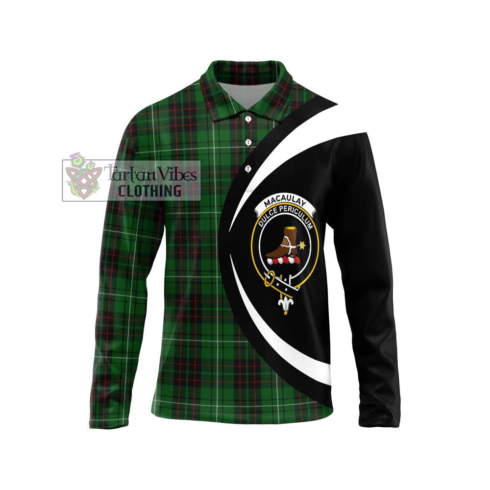 MacAulay of Lewis Tartan Long Sleeve Polo Shirt with Family Crest Circle Style Unisex - Tartan Vibes Clothing