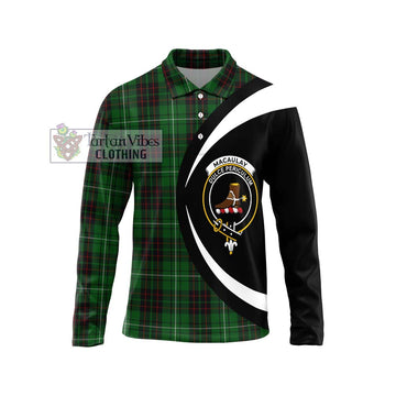 MacAulay of Lewis Tartan Long Sleeve Polo Shirt with Family Crest Circle Style