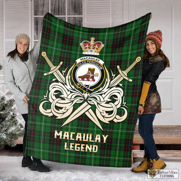 MacAulay of Lewis Tartan Blanket with Clan Crest and the Golden Sword of Courageous Legacy