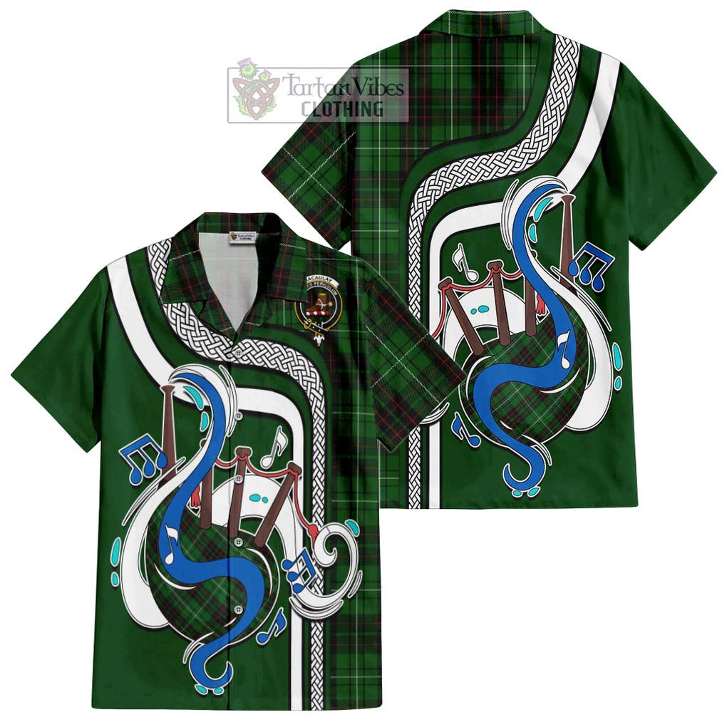 MacAulay of Lewis Tartan Short Sleeve Button Shirt with Epic Bagpipe Style Kid - Tartanvibesclothing Shop