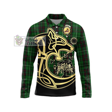 MacAulay of Lewis Tartan Long Sleeve Polo Shirt with Family Crest Celtic Wolf Style