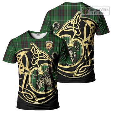 MacAulay of Lewis Tartan T-Shirt with Family Crest Celtic Wolf Style