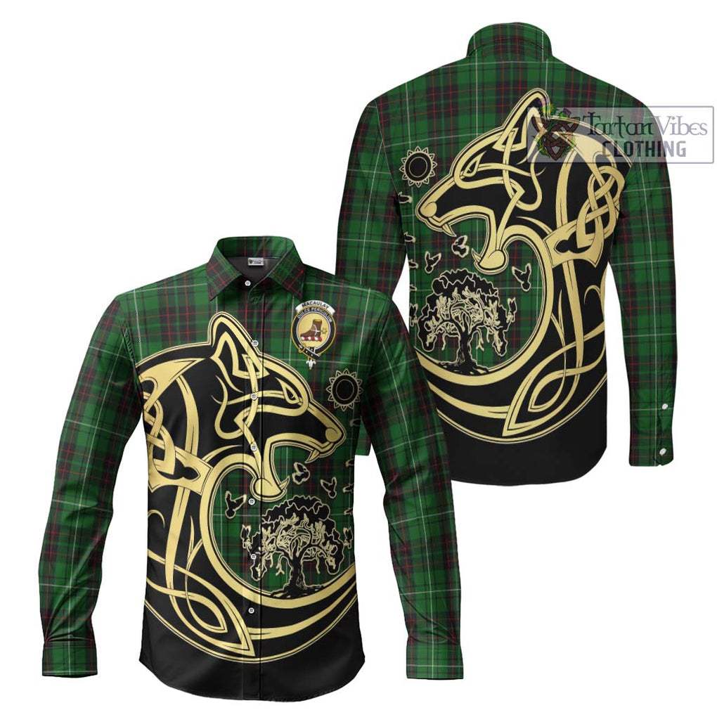 MacAulay of Lewis Tartan Long Sleeve Button Shirt with Family Crest Celtic Wolf Style Men's Shirt S - Tartan Vibes Clothing