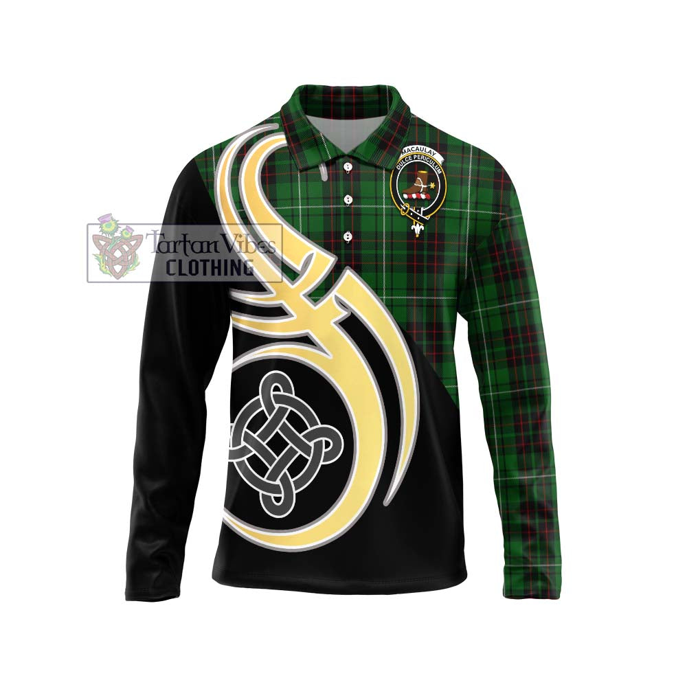 MacAulay of Lewis Tartan Long Sleeve Polo Shirt with Family Crest and Celtic Symbol Style Unisex - Tartan Vibes Clothing