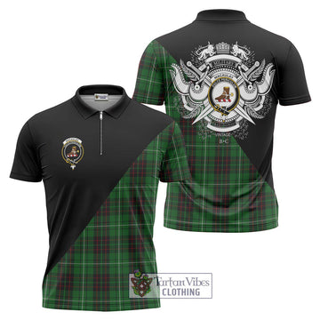 MacAulay of Lewis Tartan Zipper Polo Shirt with Family Crest and Military Logo Style