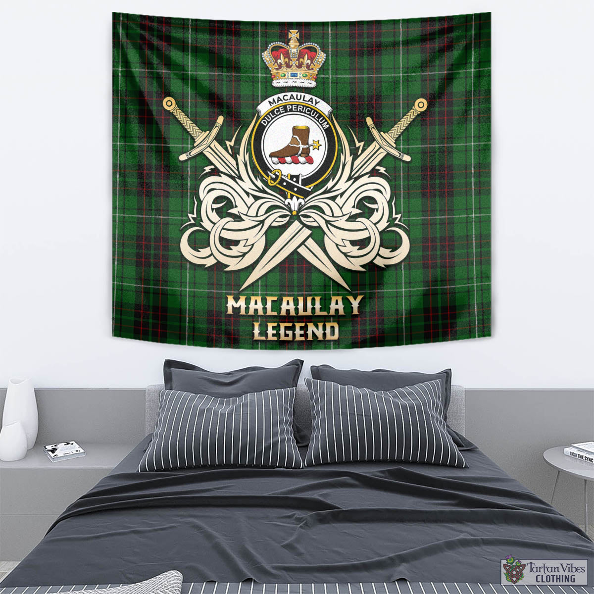 Tartan Vibes Clothing MacAulay of Lewis Tartan Tapestry with Clan Crest and the Golden Sword of Courageous Legacy