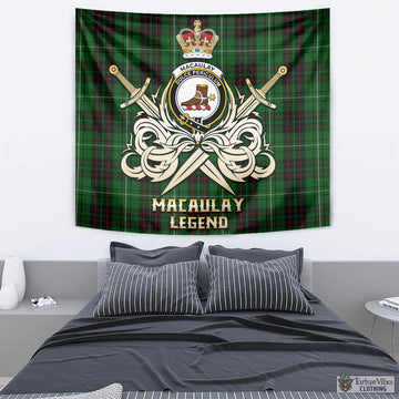 MacAulay of Lewis Tartan Tapestry with Clan Crest and the Golden Sword of Courageous Legacy