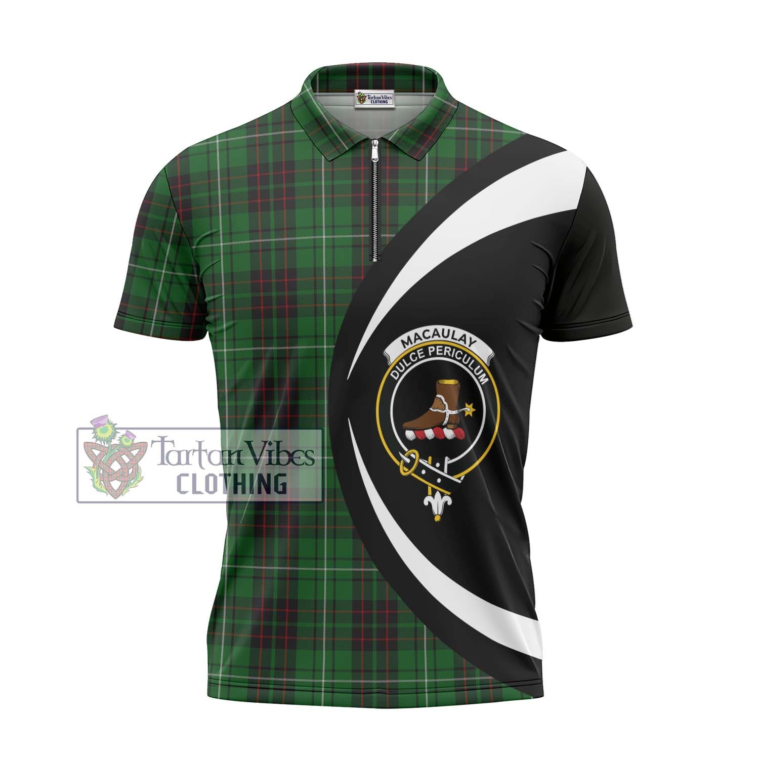 Tartan Vibes Clothing MacAulay of Lewis Tartan Zipper Polo Shirt with Family Crest Circle Style