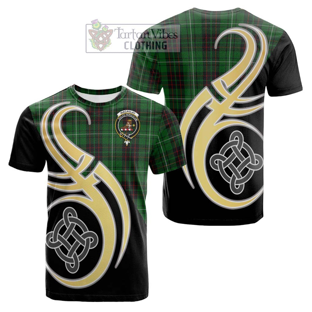 Tartan Vibes Clothing MacAulay of Lewis Tartan Cotton T-shirt with Family Crest and Celtic Symbol Style