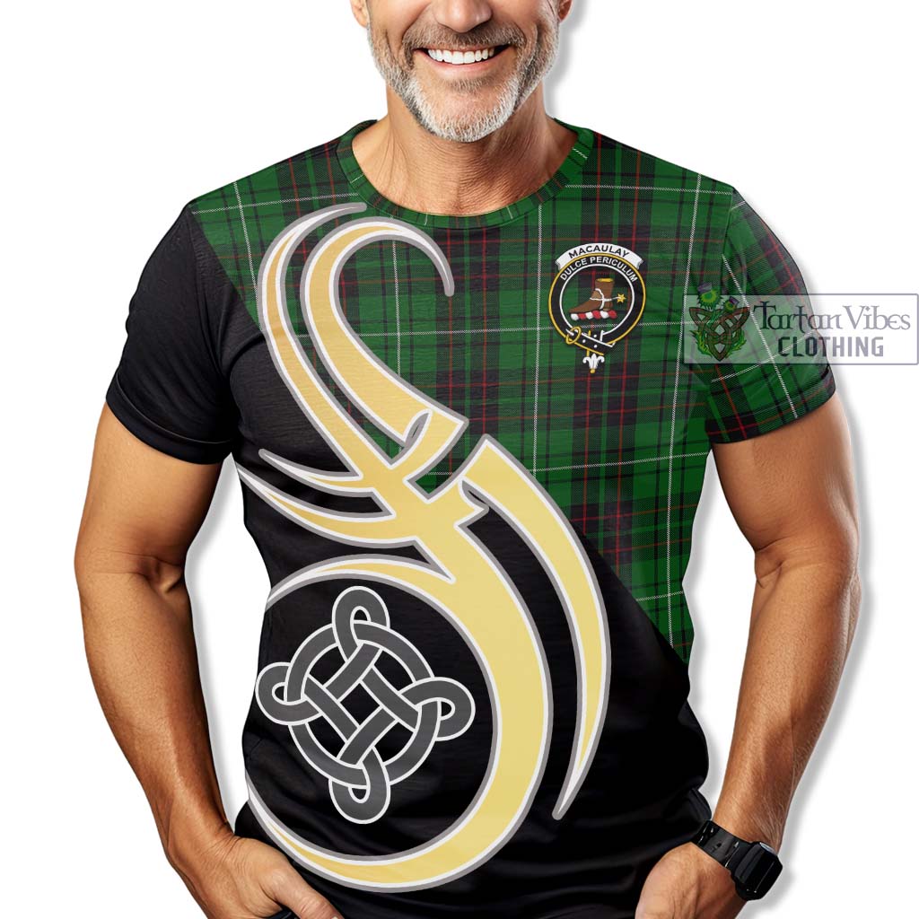 Tartan Vibes Clothing MacAulay of Lewis Tartan T-Shirt with Family Crest and Celtic Symbol Style