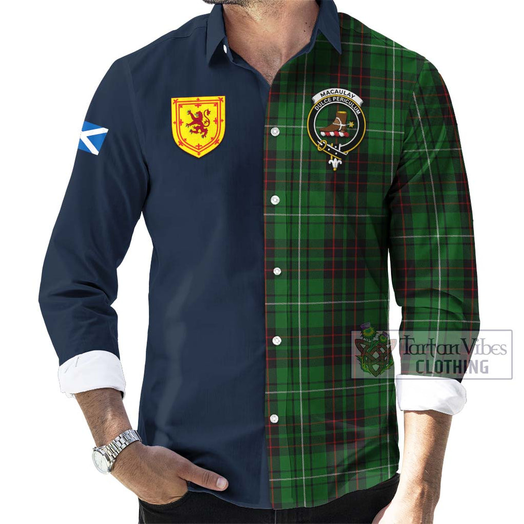 Tartan Vibes Clothing MacAulay of Lewis Tartan Long Sleeve Button Shirt with Scottish Lion Royal Arm Half Style