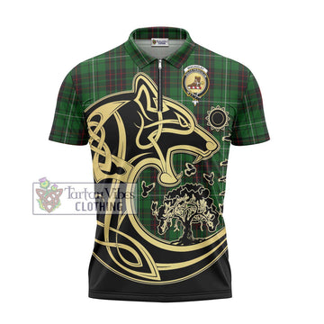 MacAulay of Lewis Tartan Zipper Polo Shirt with Family Crest Celtic Wolf Style