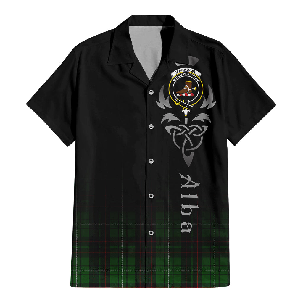 Tartan Vibes Clothing MacAulay of Lewis Tartan Short Sleeve Button Up Featuring Alba Gu Brath Family Crest Celtic Inspired