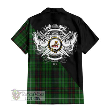 MacAulay of Lewis Tartan Short Sleeve Button Shirt with Family Crest and Military Logo Style