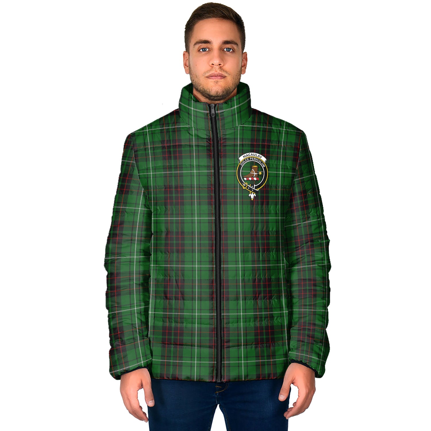 MacAulay of Lewis Tartan Padded Jacket with Family Crest - Tartan Vibes Clothing