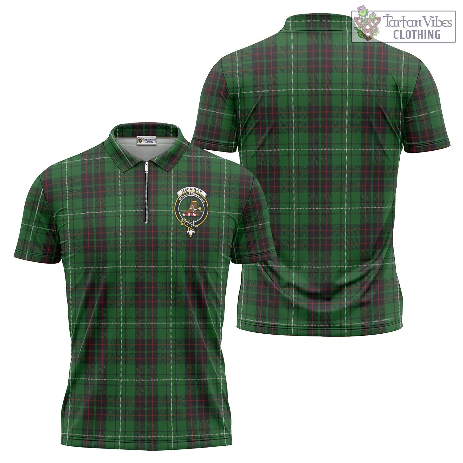 Tartan Vibes Clothing MacAulay of Lewis Tartan Zipper Polo Shirt with Family Crest