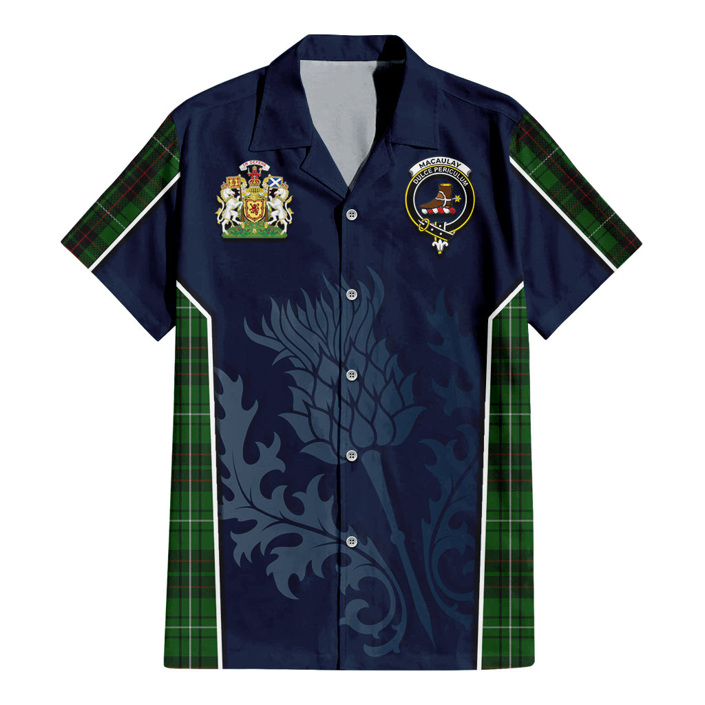 Tartan Vibes Clothing MacAulay of Lewis Tartan Short Sleeve Button Up Shirt with Family Crest and Scottish Thistle Vibes Sport Style