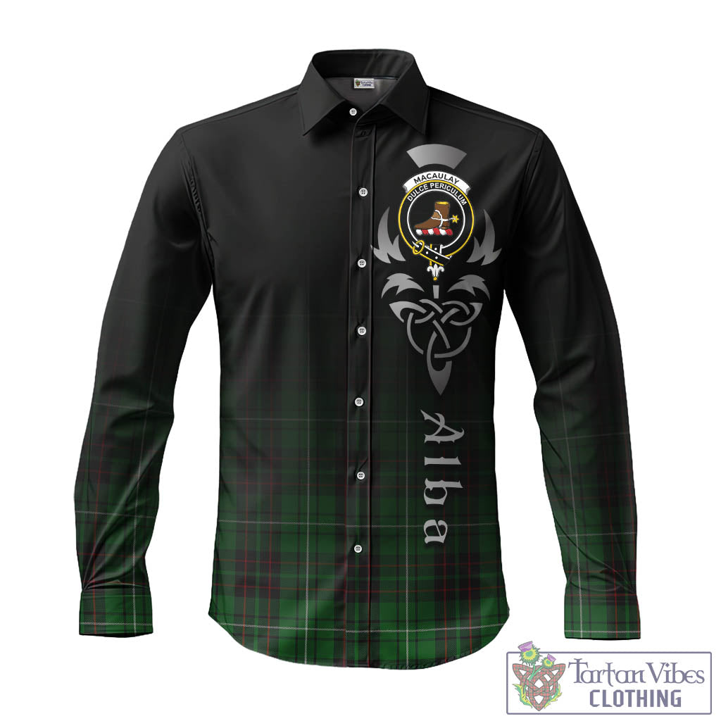 Tartan Vibes Clothing MacAulay of Lewis Tartan Long Sleeve Button Up Featuring Alba Gu Brath Family Crest Celtic Inspired