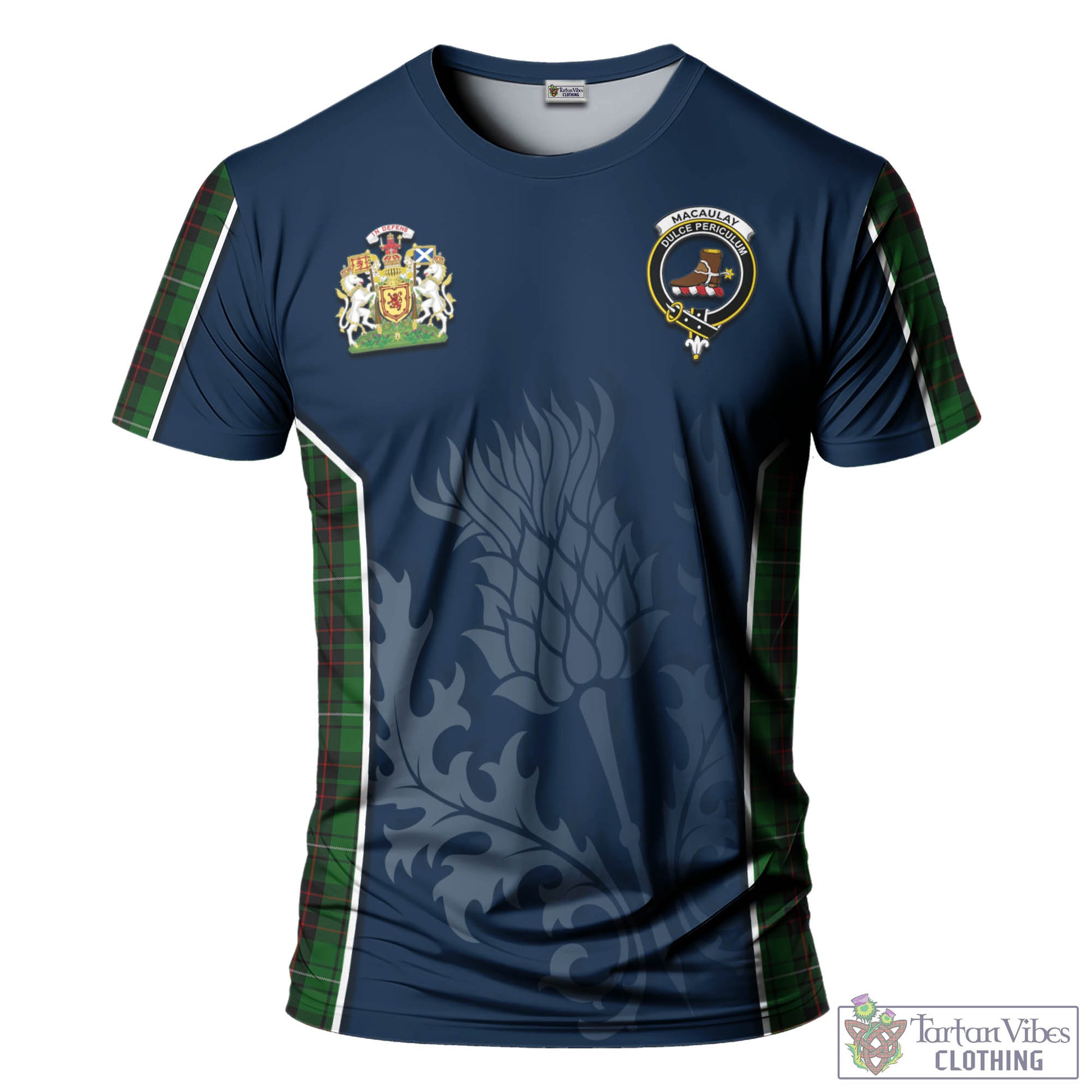 Tartan Vibes Clothing MacAulay of Lewis Tartan T-Shirt with Family Crest and Scottish Thistle Vibes Sport Style