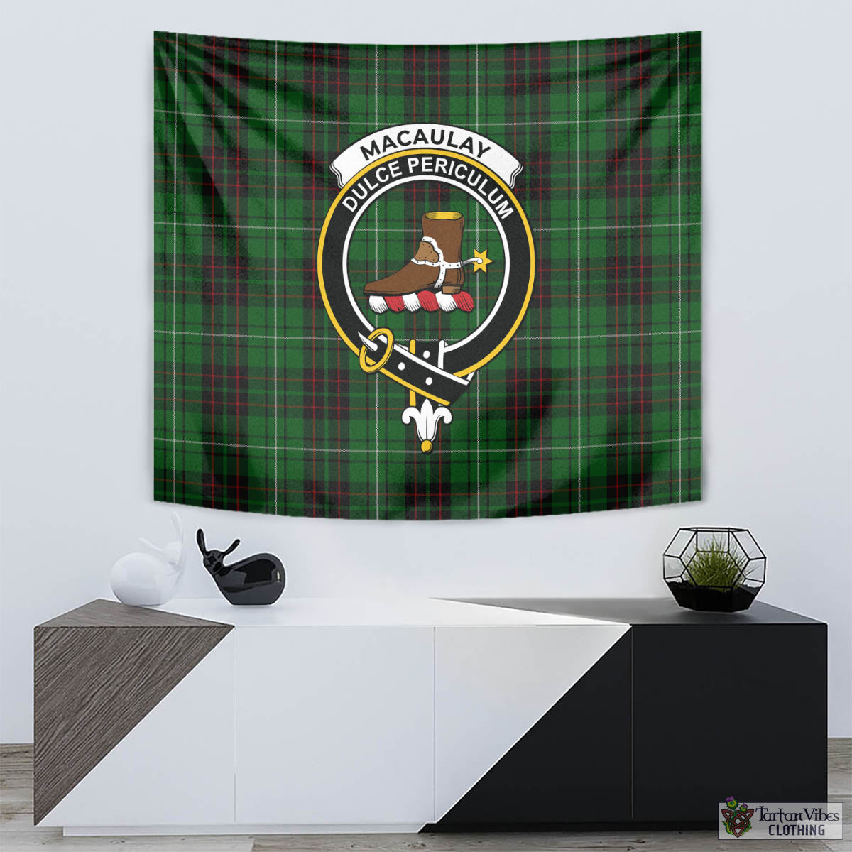 Tartan Vibes Clothing MacAulay of Lewis Tartan Tapestry Wall Hanging and Home Decor for Room with Family Crest