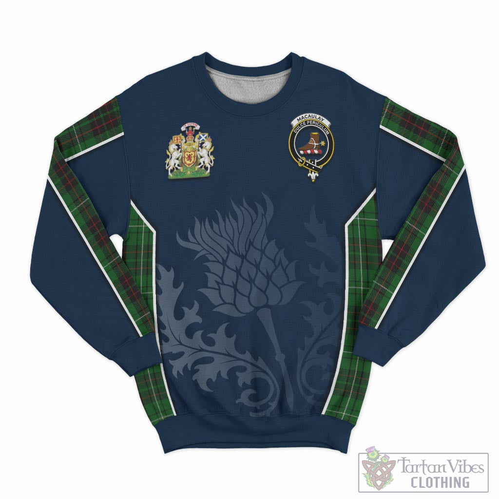 Tartan Vibes Clothing MacAulay of Lewis Tartan Sweatshirt with Family Crest and Scottish Thistle Vibes Sport Style