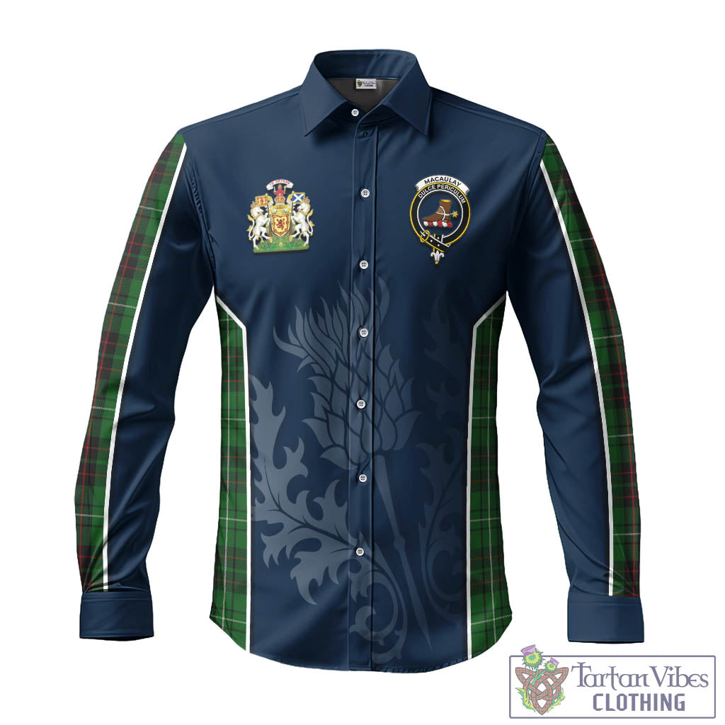 Tartan Vibes Clothing MacAulay of Lewis Tartan Long Sleeve Button Up Shirt with Family Crest and Scottish Thistle Vibes Sport Style