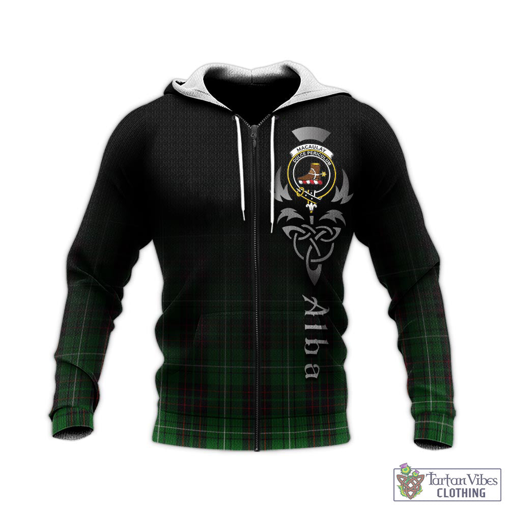 Tartan Vibes Clothing MacAulay of Lewis Tartan Knitted Hoodie Featuring Alba Gu Brath Family Crest Celtic Inspired