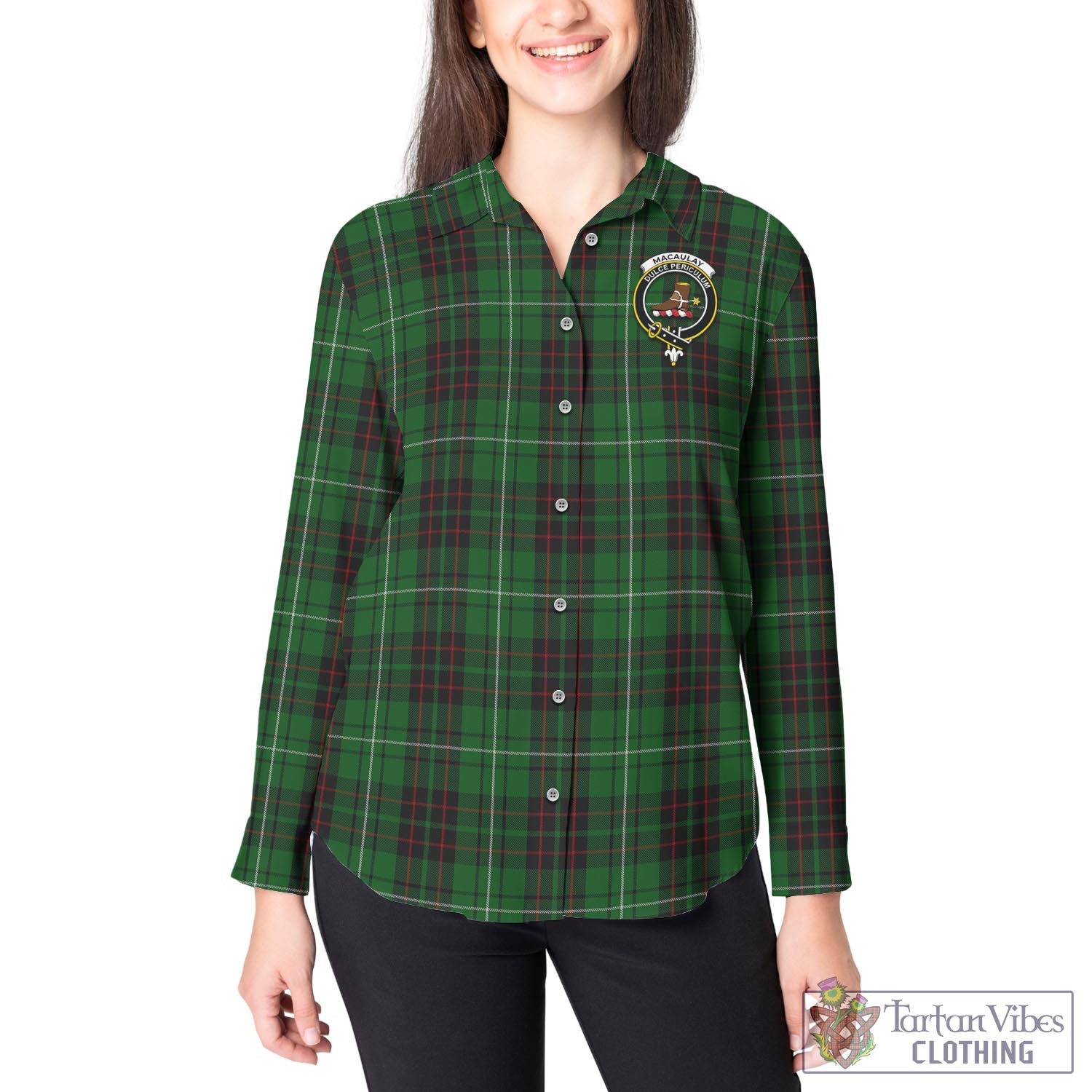 Tartan Vibes Clothing MacAulay of Lewis Tartan Womens Casual Shirt with Family Crest