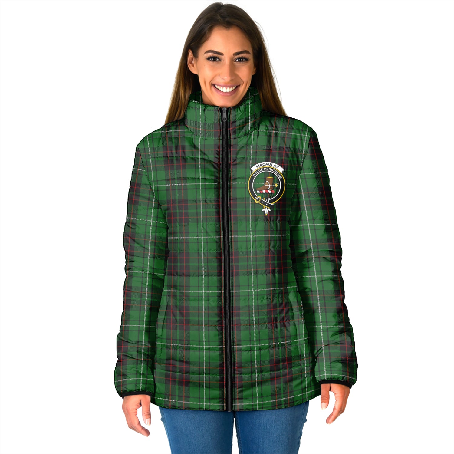 MacAulay of Lewis Tartan Padded Jacket with Family Crest - Tartan Vibes Clothing