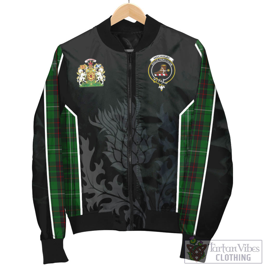 Tartan Vibes Clothing MacAulay of Lewis Tartan Bomber Jacket with Family Crest and Scottish Thistle Vibes Sport Style