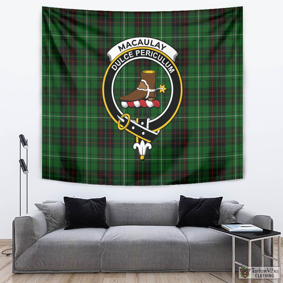 Tartan Vibes Clothing MacAulay of Lewis Tartan Tapestry Wall Hanging and Home Decor for Room with Family Crest