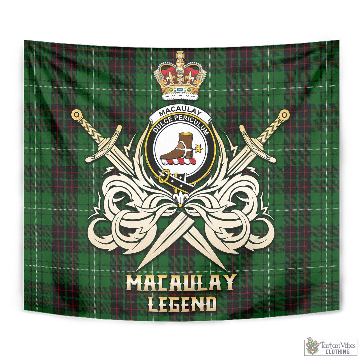 Tartan Vibes Clothing MacAulay of Lewis Tartan Tapestry with Clan Crest and the Golden Sword of Courageous Legacy