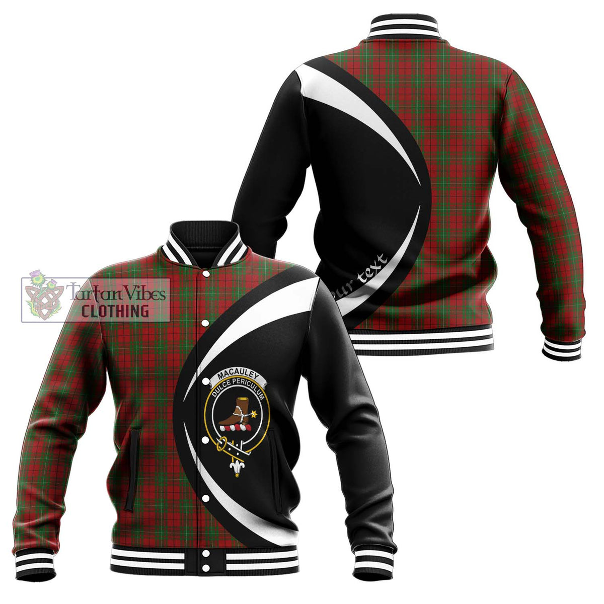 MacAuley Tartan Baseball Jacket with Family Crest Circle Style Unisex - Tartan Vibes Clothing