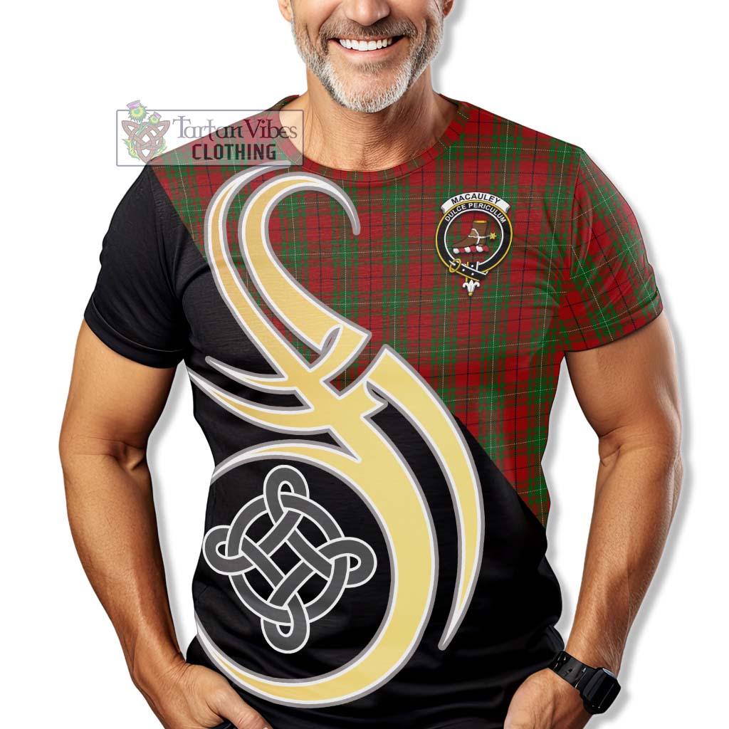 Tartan Vibes Clothing MacAuley Tartan T-Shirt with Family Crest and Celtic Symbol Style