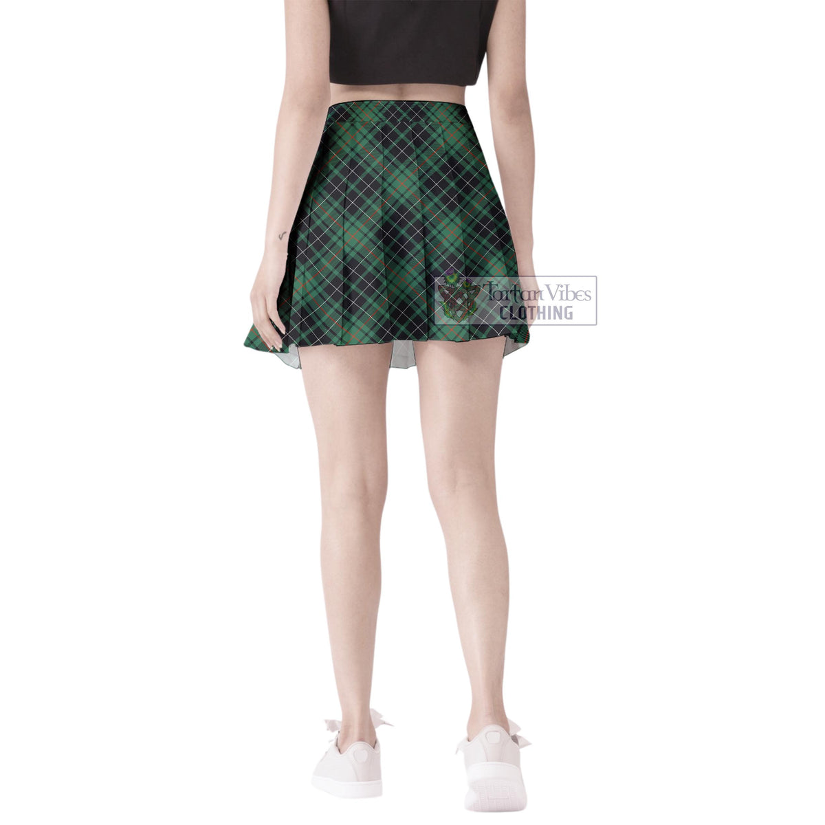 MacAuley Hunting Ancient Tartan Women's Plated Mini Skirt Cross Style - Tartan Vibes Clothing