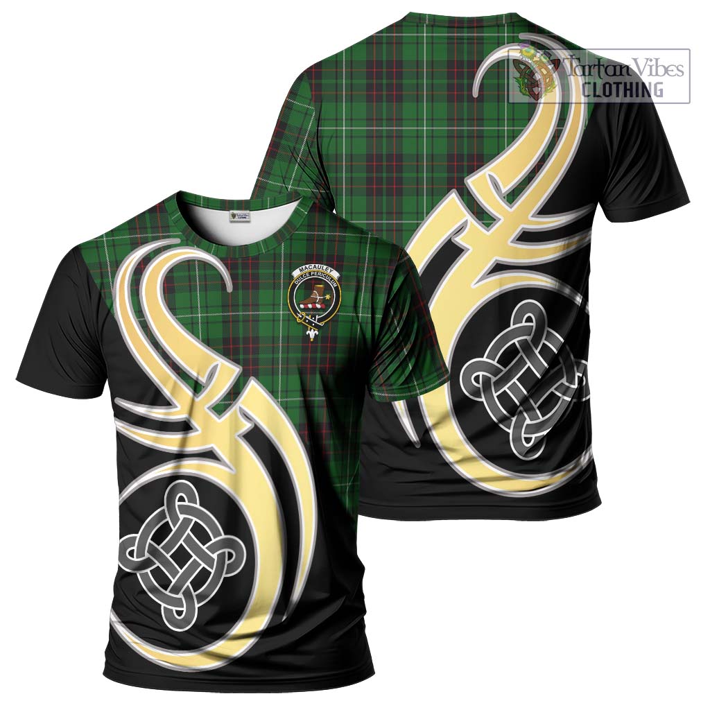 Tartan Vibes Clothing MacAuley of Lewis Tartan T-Shirt with Family Crest and Celtic Symbol Style