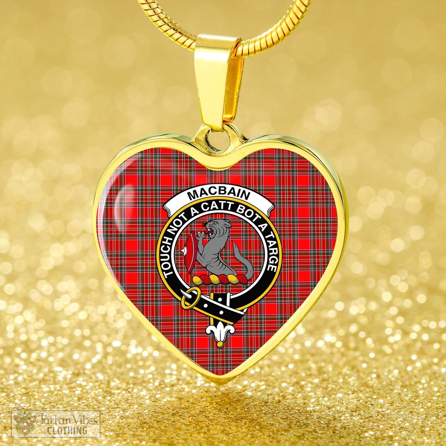 Tartan Vibes Clothing MacBain Tartan Heart Necklace with Family Crest