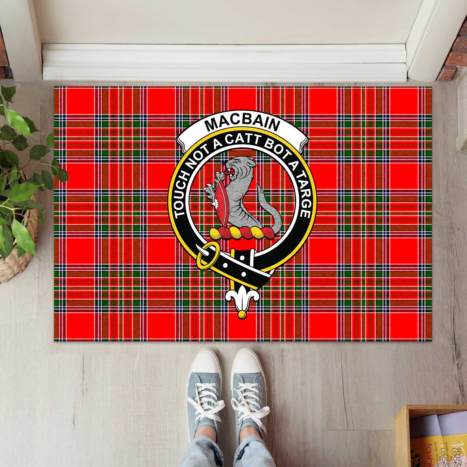 MacBain Tartan Door Mat with Family Crest - Tartanvibesclothing