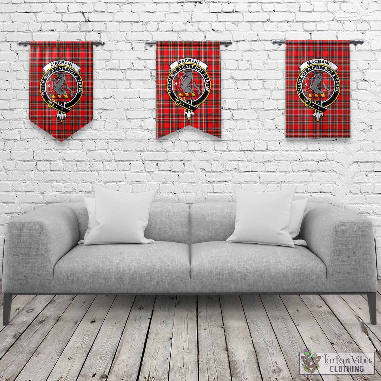 Tartan Vibes Clothing MacBain Tartan Gonfalon, Tartan Banner with Family Crest