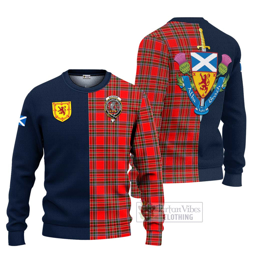 Tartan Vibes Clothing MacBain Tartan Knitted Sweater with Scottish Lion Royal Arm Half Style