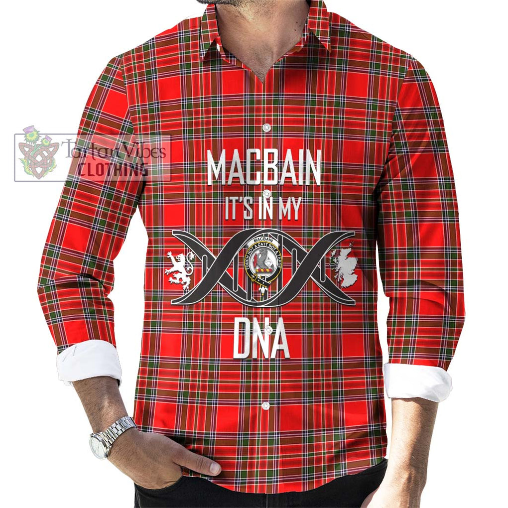 MacBain Tartan Long Sleeve Button Shirt with Family Crest DNA In Me Style Men's Shirt S - Tartanvibesclothing Shop