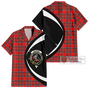 MacBain Tartan Short Sleeve Button Up with Family Crest Circle Style