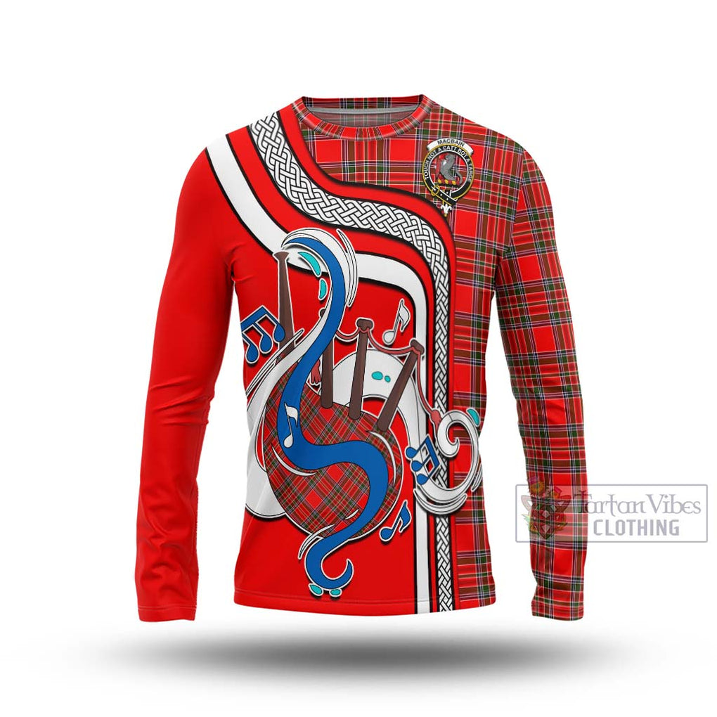 Tartan Vibes Clothing MacBain Tartan Long Sleeve T-Shirt with Epic Bagpipe Style