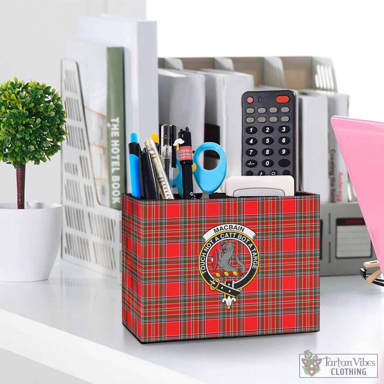 Tartan Vibes Clothing MacBain Tartan Pen Holder with Family Crest