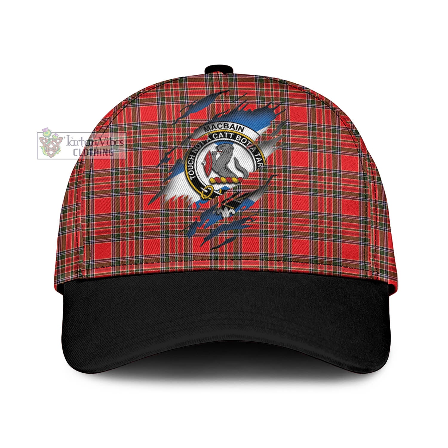 Tartan Vibes Clothing MacBain Tartan Classic Cap with Family Crest In Me Style