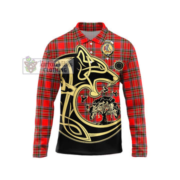 MacBain Tartan Long Sleeve Polo Shirt with Family Crest Celtic Wolf Style