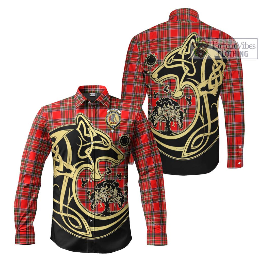 MacBain Tartan Long Sleeve Button Shirt with Family Crest Celtic Wolf Style Men's Shirt S - Tartan Vibes Clothing