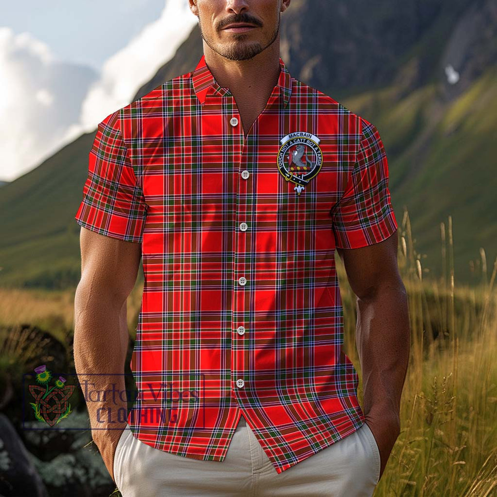 MacBain Tartan Cotton Hawaiian Shirt with Family Crest Adult - Tartan Vibes Clothing