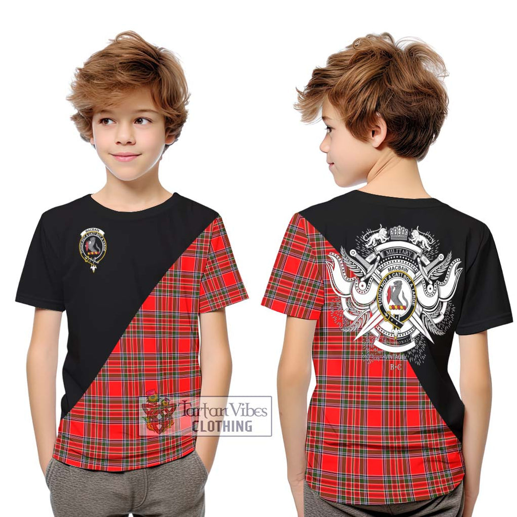 MacBain Tartan Kid T-Shirt with Family Crest and Military Logo Style Youth XL Size14 - Tartanvibesclothing Shop