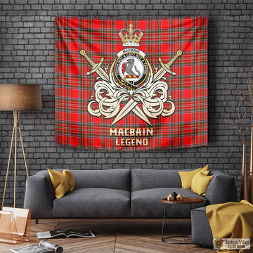 MacBain Tartan Tapestry with Clan Crest and the Golden Sword of Courageous Legacy